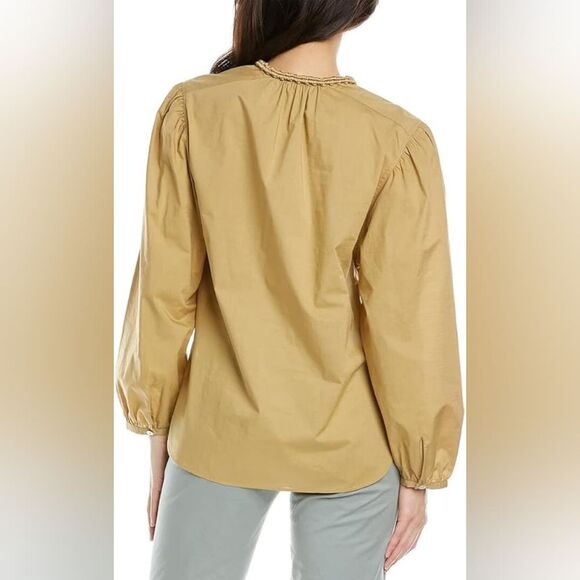 Vince Band-Collar Braided-Trim Button Front Puff Sleeve Shirt Mustard Size XXXL - Picture 8 of 8